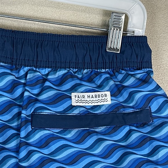 Fair Harbor Short Mens M Blue Wave Lined Drawstring Waist Stretch Swim Trunk - Picture 9 of 11